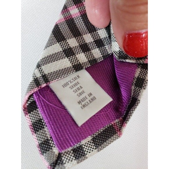 Mens Eton Black and Pink Silk Plaid Neck Tie Necktie Made in England - Picture 3 of 9